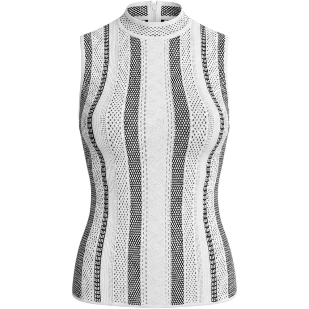 White House Black Market Womens XS Black White Striped Mock Neck Knit Tank Top